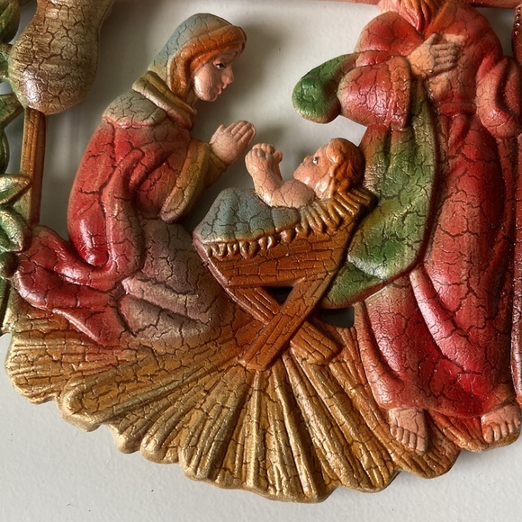 Vintage 60s 70s Christmas ornament double sided manger nativity scene - Picture 8 of 12